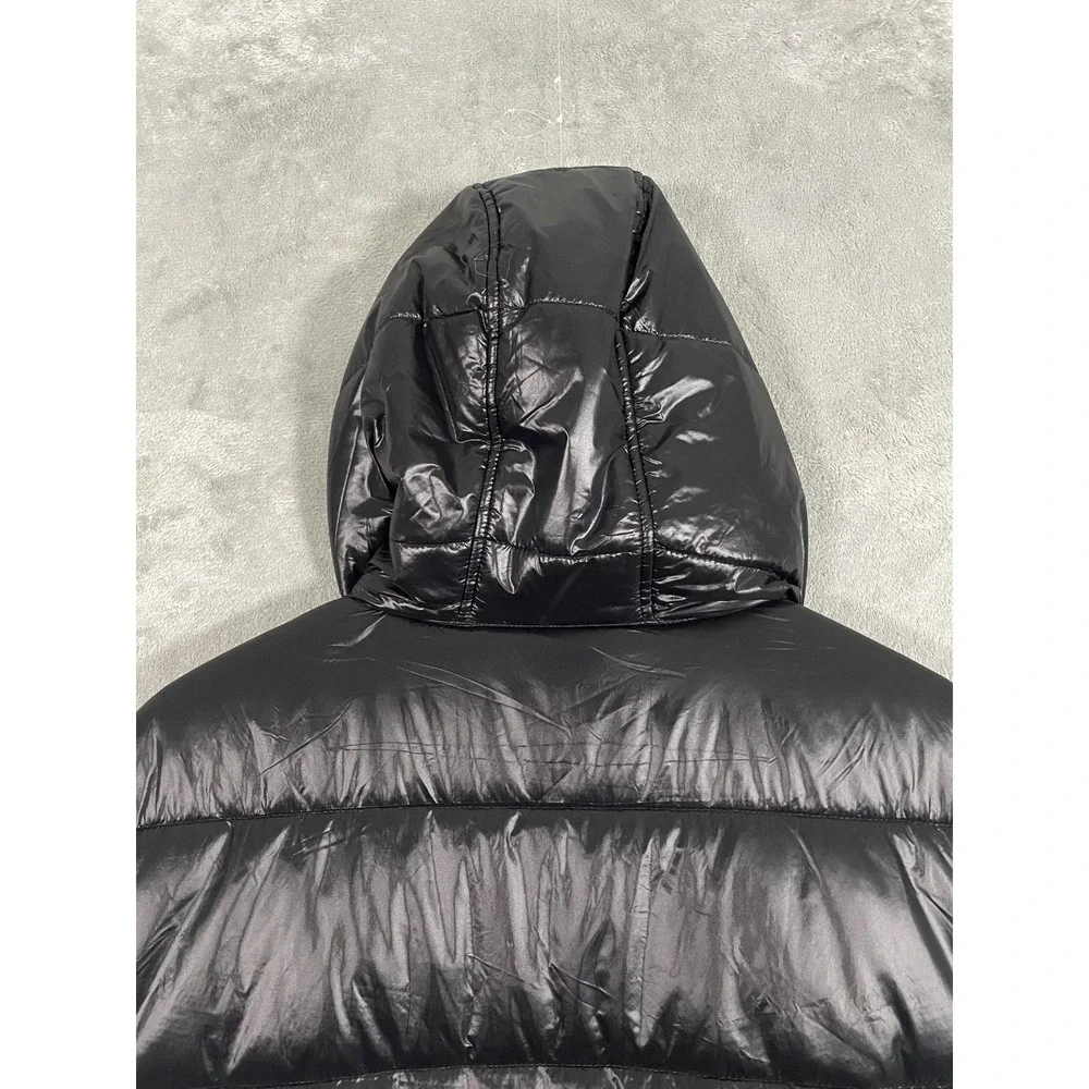 INC International Concepts Jacket Mens XL Gray Black Knit Puffer Hooded Full Zip